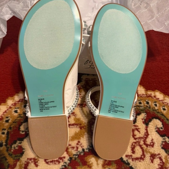 Betsey Johnson White Jeweled Strappy Slide Sandals - Picture 8 of 11